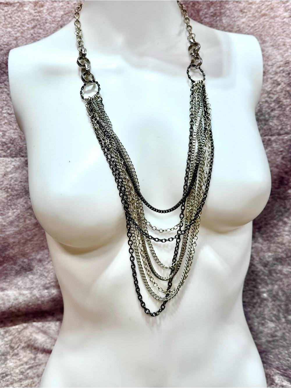 NWT Layered Mixed-Metal Chain Necklace - Silver & Black